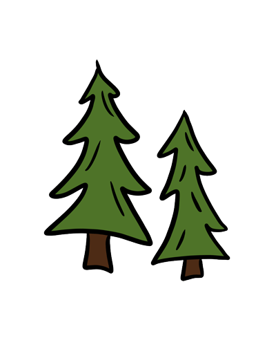 2 green doodled pine trees