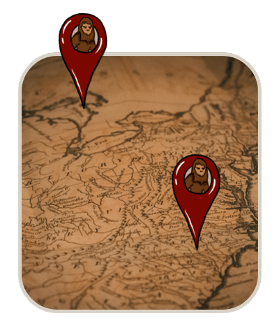 Brown, old map with two pin points locating bigfoot (mobile version)